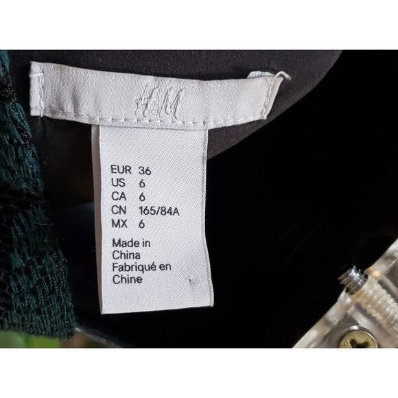 H&M Womens Black Green Lace Embroidered Sleeveless Back Zip Knee Length Dress 6 - Picture 8 of 13